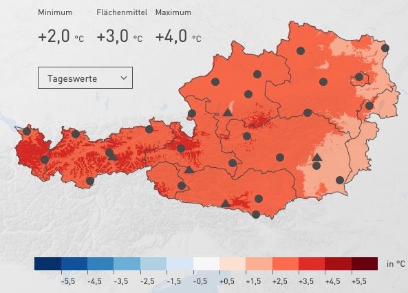 Temperatuurafwijking Oostenrijk tot 27 juni (bron: ZAMG)
